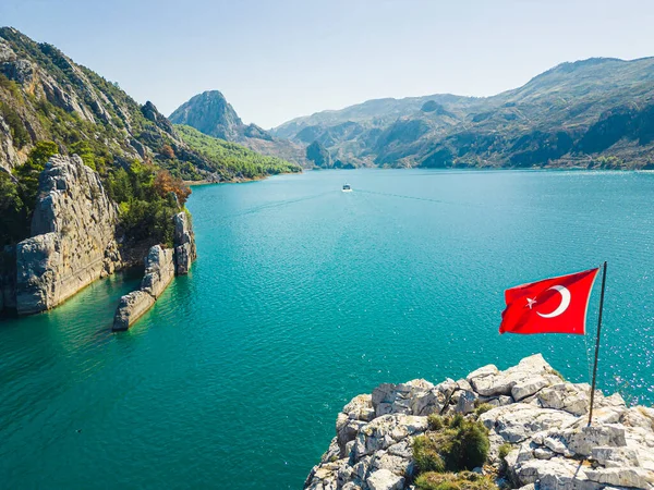 Индейка Впечатляющий Вид Воздуха Озеро Оймапинар Турции Голубые Пресноводные Огромные — стоковое фото