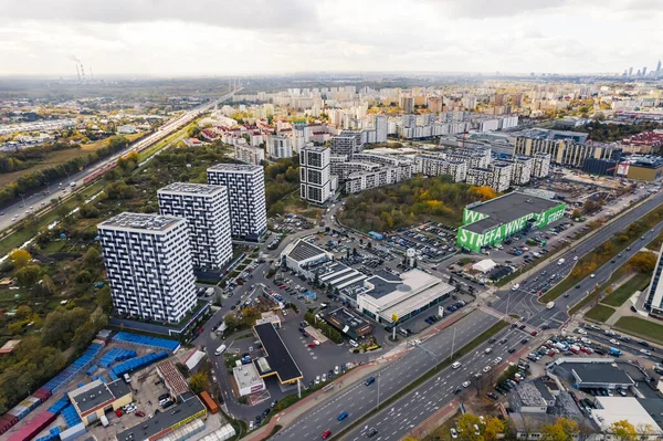 2022 Warschau Polen Ostrobramska Street Drohnenperspektive Einer Geschäftigen Stadt Zahlreiche — Stockfoto