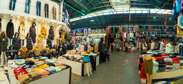 2022 Manavgat Türkiye Pazar Türk Pazarındaki Birçok Giyim Mağazasının Panoramik — Stok fotoğraf