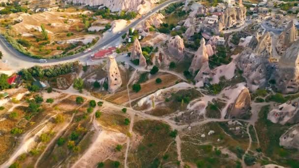 Schilderachtige Drone Shot Van Prachtige Cappadocië Zijn Voorname Landschap Hoge — Stockvideo