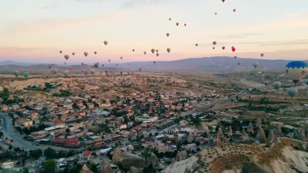 Glorious Aerial Shot Early Morning Cappadocia Sky Full Colorful Air — Stock Video