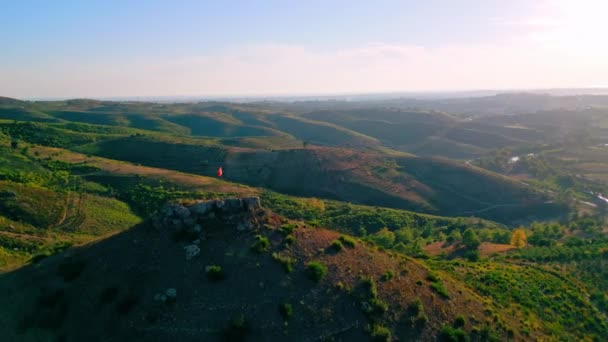 Vista Arriba Hacia Abajo Los Campos Verdes Amplios Turquía Bandera — Vídeo de stock