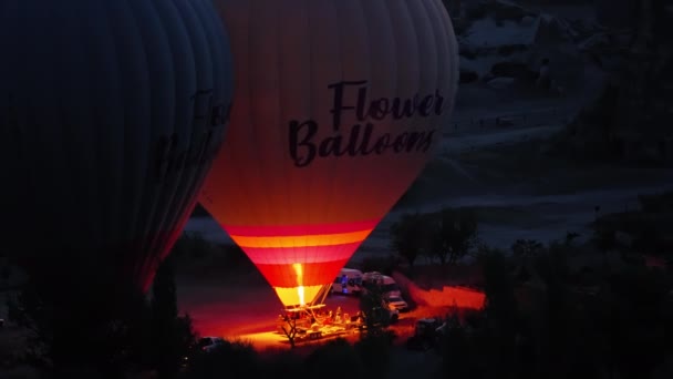 Tempo Para Decolar Balão Quente Preparando Para Voar Sobre Capadócia — Vídeo de Stock
