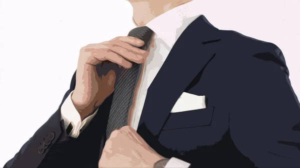 Ilustração Mostrando Mãos Pescoço Empresário Caucasiano Terno Elegante Profissional Amarrando — Fotografia de Stock