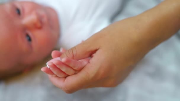 Ebeveynle Yeni Doğan Çocuk Arasındaki Yakınlık Ilişki Gri Battaniyenin Üzerinde — Stok video