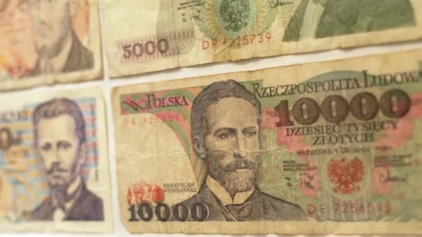 2022 Varsóvia Polónia Uma Colecção Dinheiro Antigo Polaco Notas 10000 — Vídeo de Stock