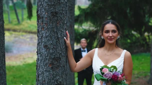 Herfst Huwelijkse Fotoshoot Medium Outdoor Shot Van Een Prachtige Turkse — Stockvideo