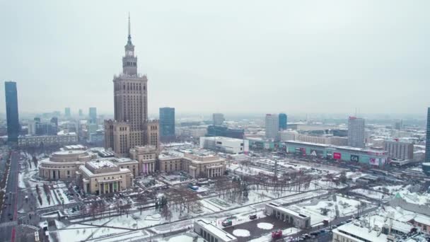 2022 Varšava Polsko Celovečerní Bezpilotní Snímek Paláce Kultury Vědy Centru — Stock video