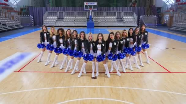 Cheerleaders Wearing Mini Skirts Standing Spectators Chairs Background High Quality — Video