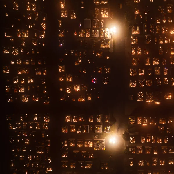 All Saints Day Poland Drone Aerial Footage Nighttime High Quality — Foto Stock