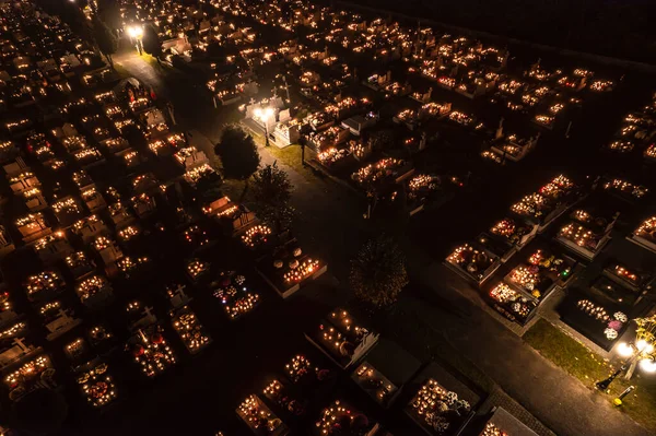 All Saints Day Poland Drone Aerial Footage Nighttime High Quality — Foto Stock
