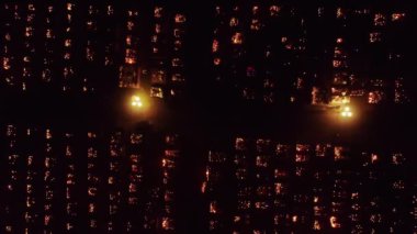 All Saints Day in Poland - drone aerial footage nighttime. High quality 4k footage