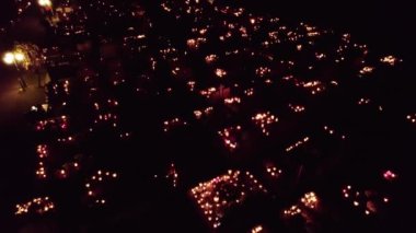 All Saints Day in Poland - drone aerial footage nighttime. High quality 4k footage