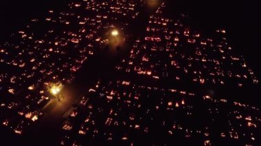 All Saints Day in Poland - drone aerial footage nighttime. High quality 4k footage