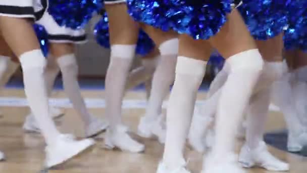 Knee Level Shot Group Cheerleaders White Skirts Knee Socks Sport — Stock video