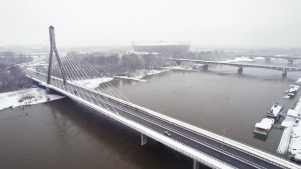 2023 Warsaw Poland Birds Eye View Swietokrzyski Bridge Winter Video — Wideo stockowe