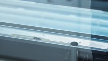 A test tube being put in a hole by a robot arm of an automated lab. Lab concept Close-up. High quality 4k footage