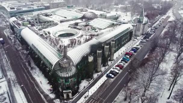 2023 Warsaw Poland Aerial Video Buw Warsaw University Library Winter — Stok video