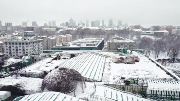 2023 Warsaw Poland Birds Eye View Buws Rooftop Covered Snow — 图库视频影像