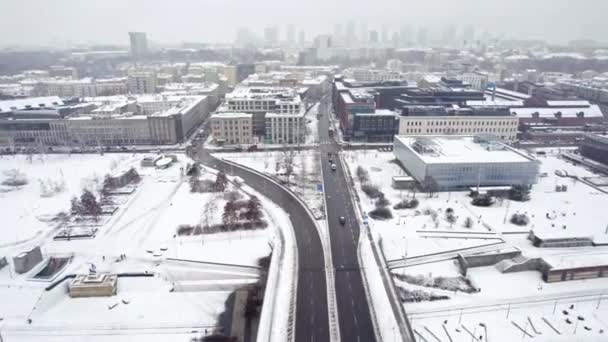 2023 Warsaw Poland Birds Eye View Video Snowy City Road — Stok Video