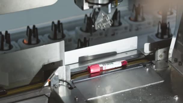 Vzorky Krve Odebírané Odebírané Strojem Zatímco Jsou Pásce Vysoce Kvalitní — Stock video