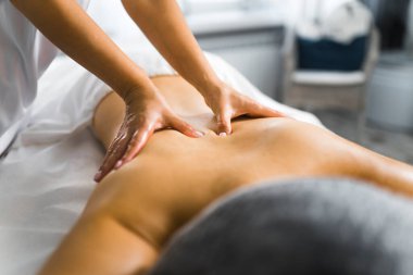 Beautiful woman getting a back massage in spa. High quality photo