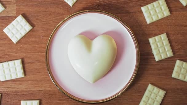 Heart Shaped White Chocolate Candy Pink Gold Plate Surrounded Miniature — Wideo stockowe