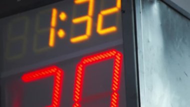 closeup shot of a scoreboard showing time and scores of the game, sports concept. High quality 4k footage