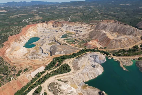 Panoramic Aerial View Industrial Terraces Open Pit Mineral Mine Quarry — Stock Photo, Image