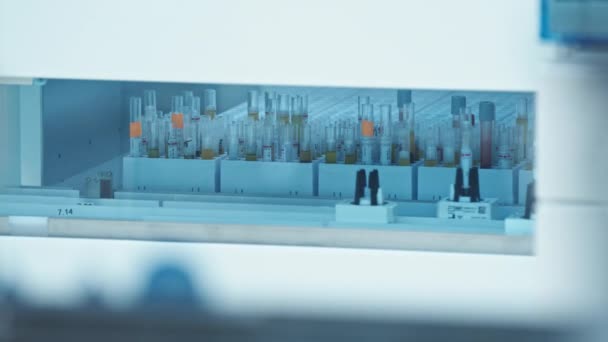 Test Tube Holders Moving Glass Automated Lab Line Empty Test — Video Stock