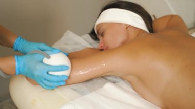 Procedure for removing cellulite on female arm beauty ultrasonic massage therapy. High quality 4k footage