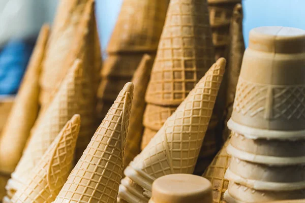Full Frame Shot Ice Cream Cones Waffles Ice Cream Shop — Stock Photo, Image