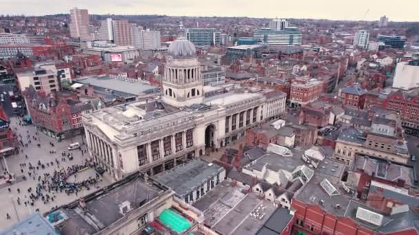 英国旧市场广场诺丁汉市中心鸟瞰全景 高质量的4K镜头 — 图库视频影像