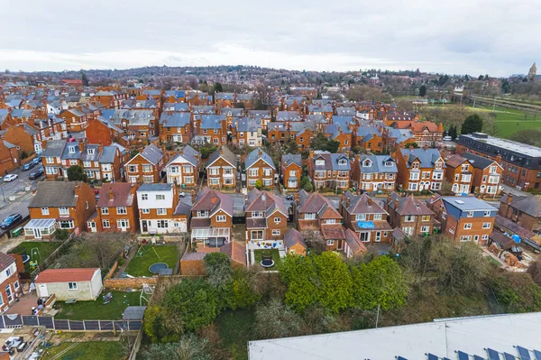high-angle view of small and pretty orange houses in the rows, Wollaton district, Nottingham. High quality photo