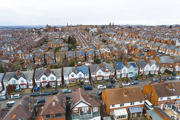 Classical stunning British architecture in the city of Nottingham seen from aerial perspective. Terraced Houses. High quality photo