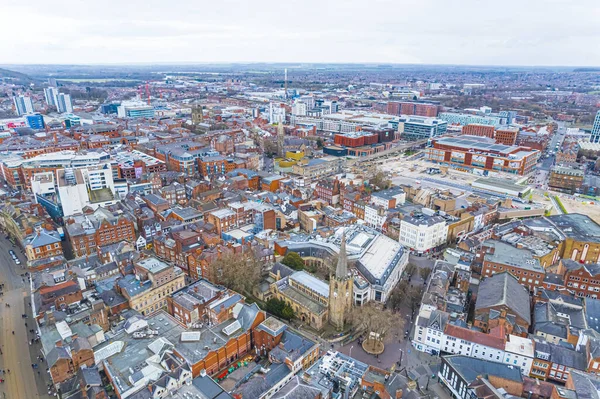 birds-eye view of Old Market Square in Nottingham on a cloudy winter day. High quality photo