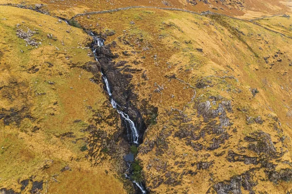 Hegyi Folyó Snowdonia Nemzeti Park Wales Felső Légi Kilátás Kiváló — Stock Fotó