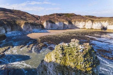 Yüksek açılı uçurumlar ve Flamborough Head, Yorkshire, İngiltere kıyı şeridi. Yüksek kalite fotoğraf