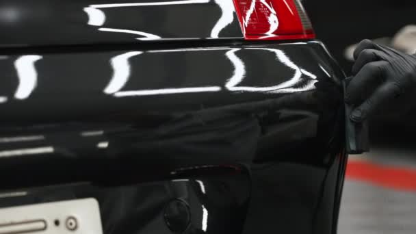 Tył Samochodu Powłoką Ceramiczną Koncepcja Warsztatu Czarny Samochód Wysokiej Jakości — Wideo stockowe