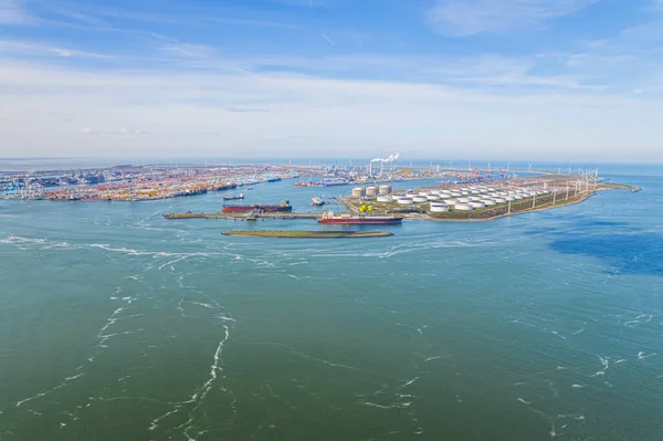 stock image beautiful drone shot of Maasvlakte port in Rotterdam, Netherlands, the North Sea. industrial area. High quality photo