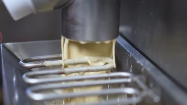 将香草冰淇淋配方从巴氏杀菌机灌入成批冰箱 冰淇淋制作工艺 — 图库视频影像