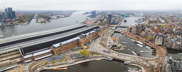 Amsterdam Central Railway Station Beautiful Aerial Panorama High Quality Photo — Stock Photo, Image