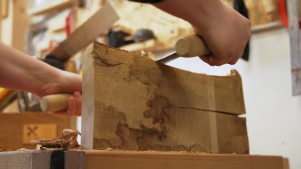 男木工用手绢塑造新的木制艺术品 制作木制品 高质量的4K镜头 — 图库视频影像