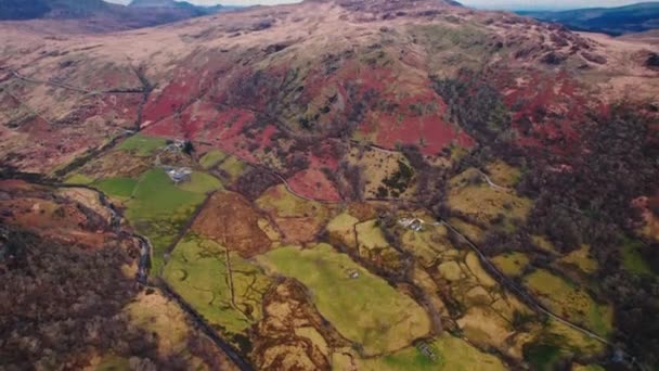 Panorama Udara Lembah Welsh Taman Nasional Snowdonia Tempat Wisata Populer — Stok Video