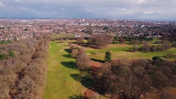 Nádherné Letecké Panorama Wollatonského Předměstí Nottinghamu Zelená Pole Domy Řadě — Stock video