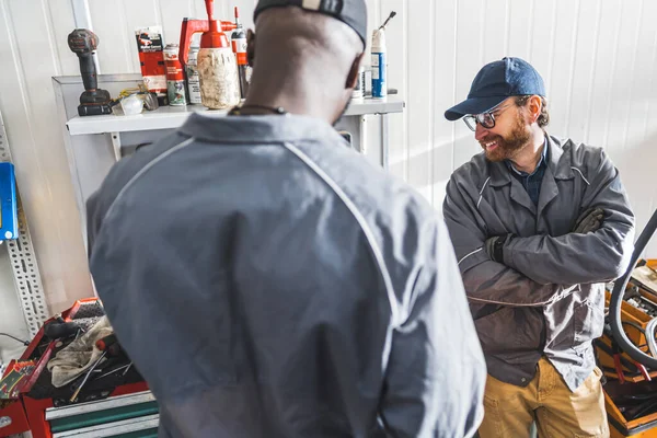 Two Diverse Men Car Mechanics Repair Service Shop High Quality — Stock Photo, Image