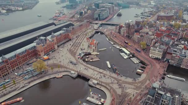 Amsterdam Viděn Shora Krásné Budovy Město Řeky Vysoce Kvalitní Záběry — Stock video