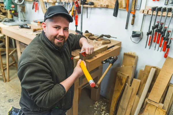 Carpenter Ruler Pencil Taking Measurements Cut Piece Wood High Quality — Stock Photo, Image
