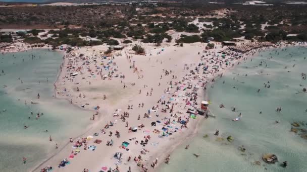 Kända Rosa Korall Stranden Elafonissi Full Besökare Kreta Medelhavet Grekland — Stockvideo