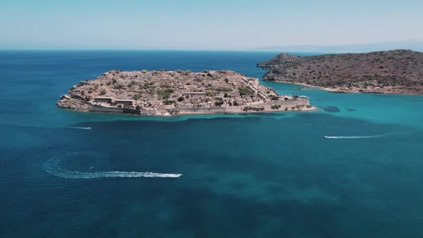 Pequeña Isla Griega Spinalonga Vista Aérea Del Dron Isla Leper — Vídeo de stock